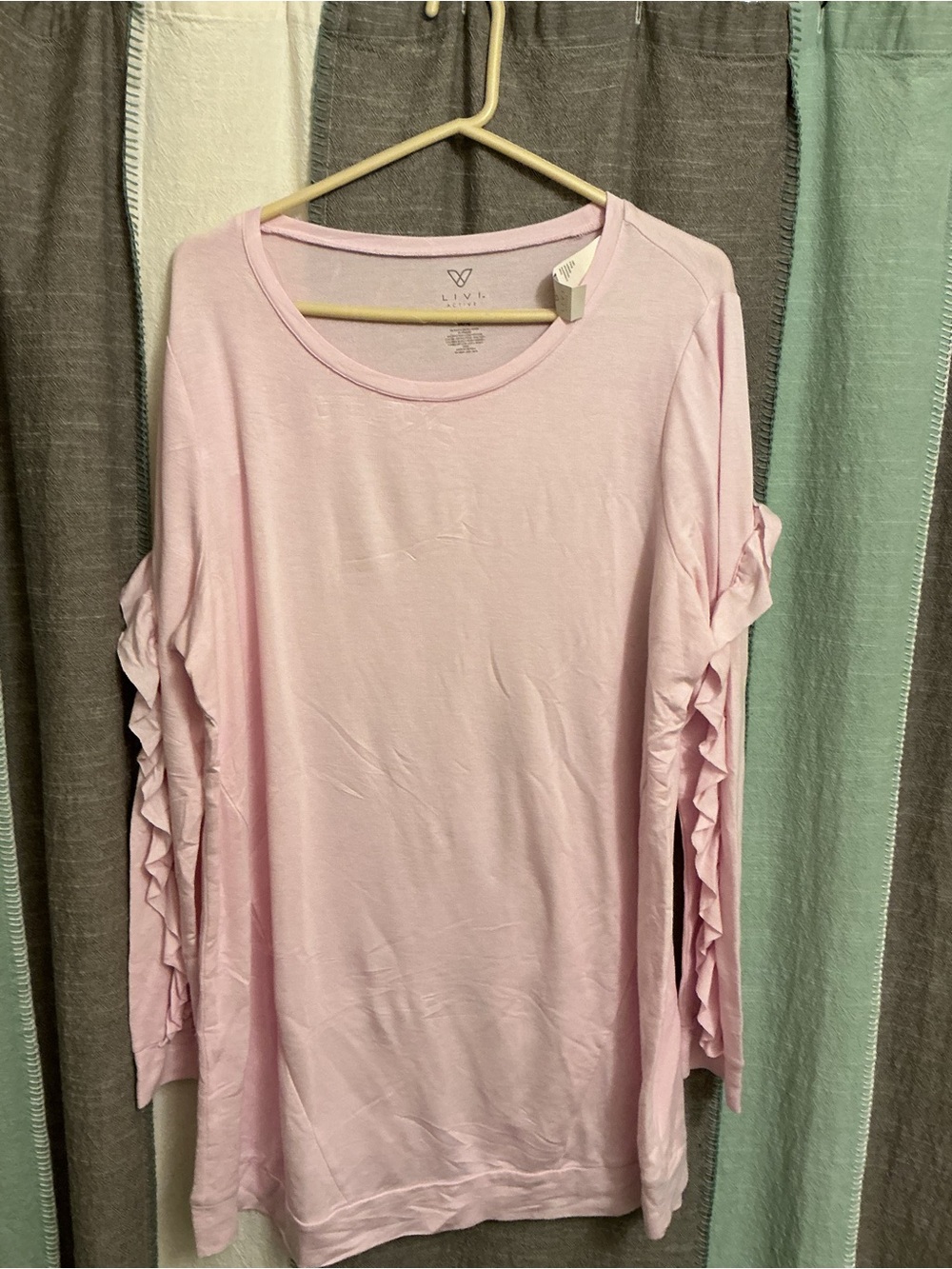 Lane Bryant Light Pink Long-Sleeve Ruffle Sleeve Tee